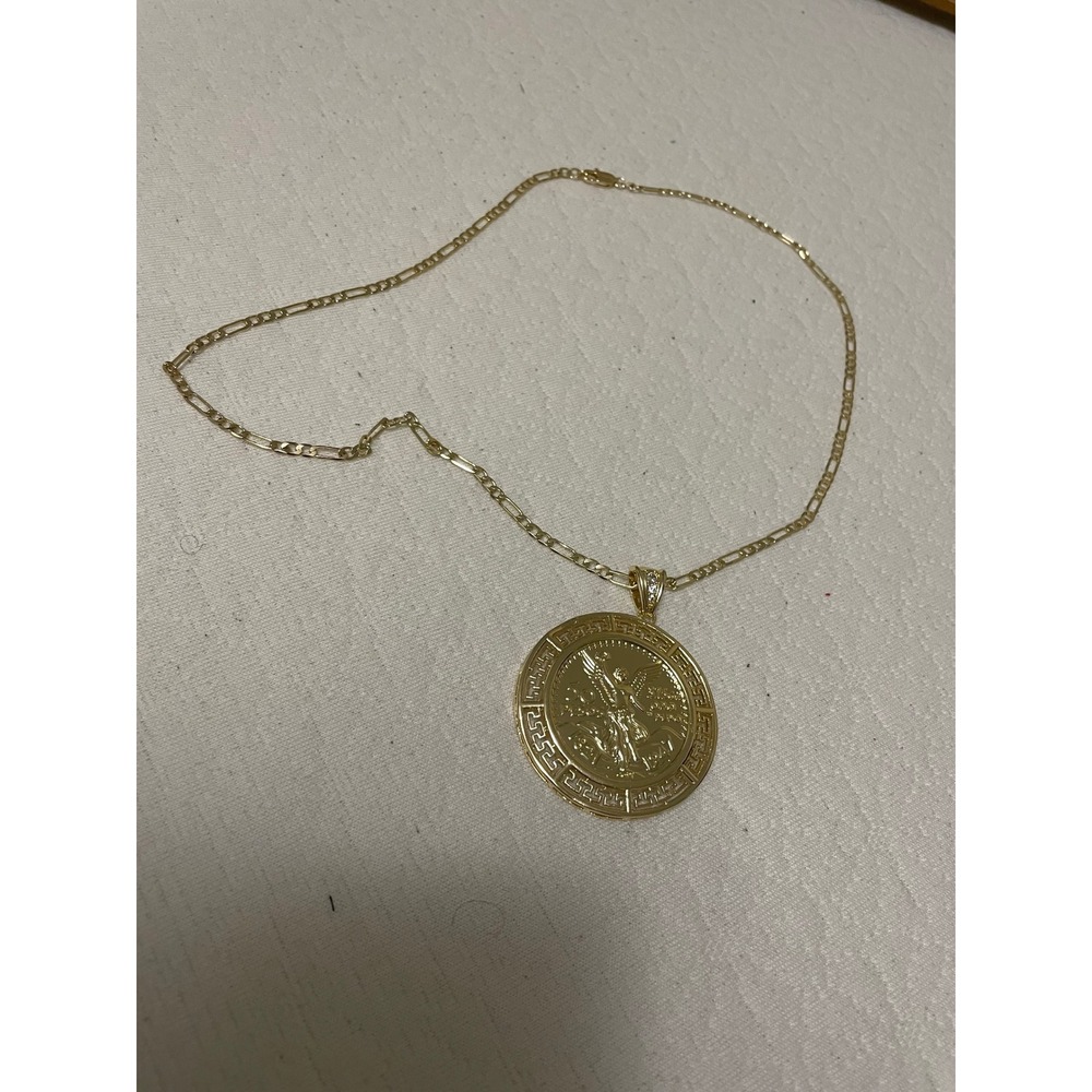 Gold plated centenario 50 Pesos Coin Pendant Figaro Chain Necklace Mexican